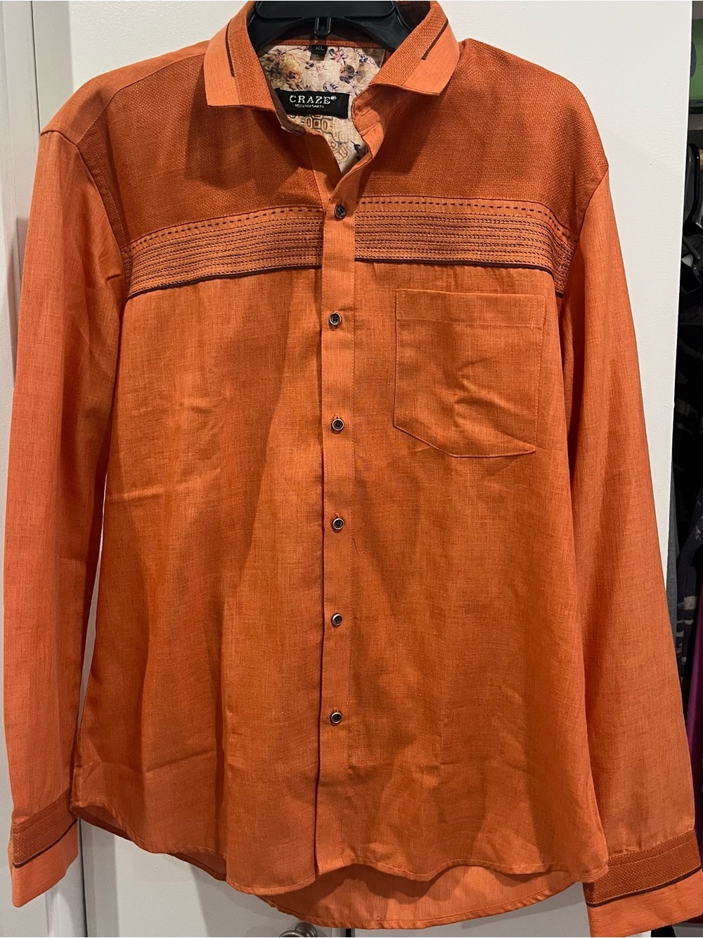 Men's Orange Long-Sleeve Button-Down Shirt